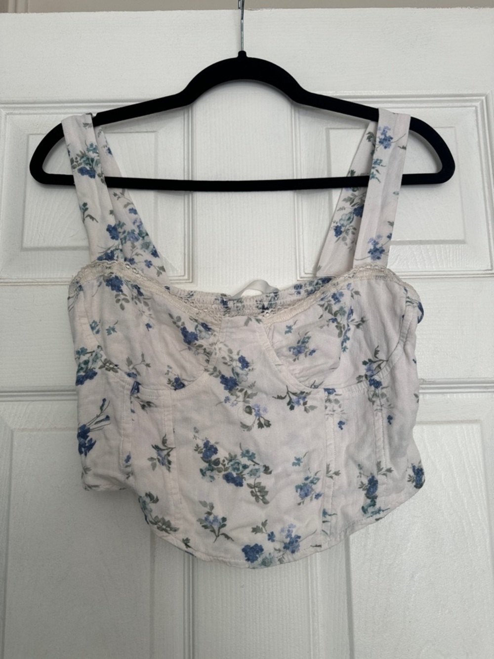 Altar'd State White Crop Tank with Blue Floral Print